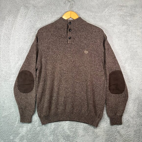 Chaps Ralph Lauren Sweater Mens XL Elbow Patches Thick Cotton Pullover Brown - Picture 1 of 10